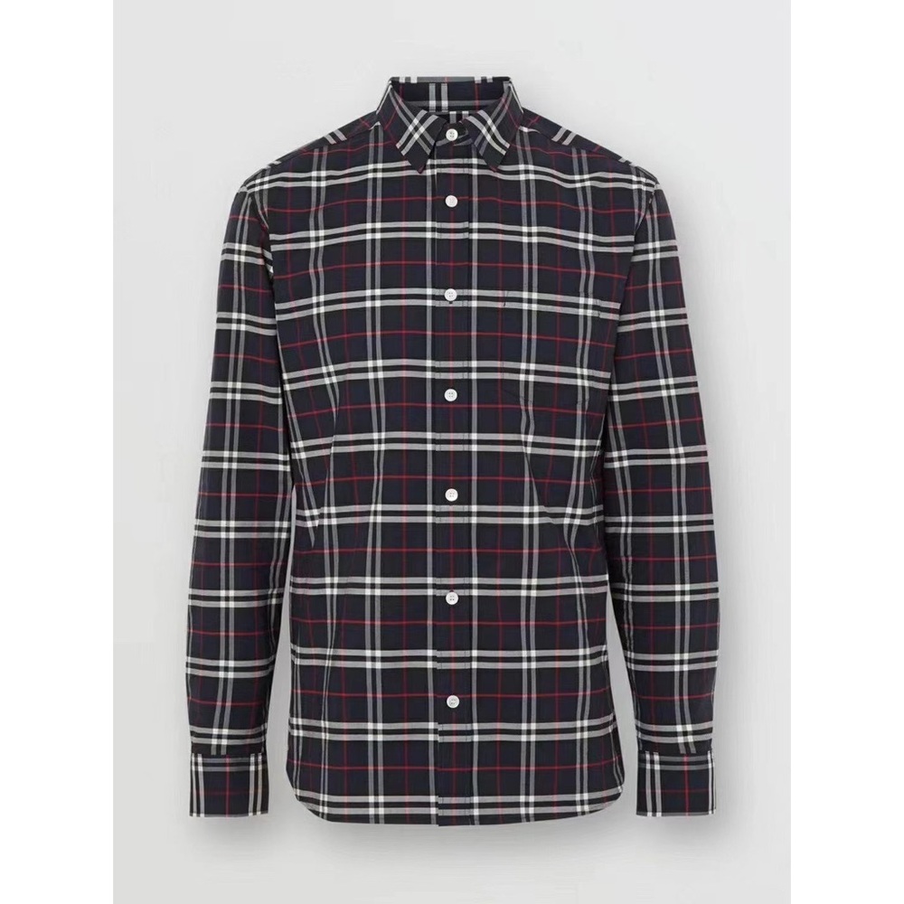 New Burberry navy check button down shirt